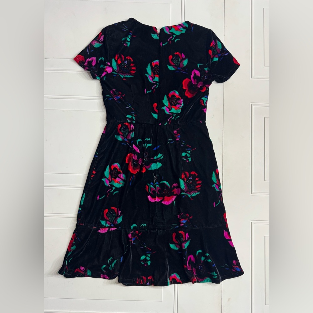 J. Crew NWT Velour Velvet Black Floral Flutter Sleeve Ruffle Dress Size 00 - Picture 7 of 7